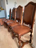 Antieke Houten Eetkamerstoelen met Leer (Set van 4), Antiek en Kunst, Ophalen of Verzenden