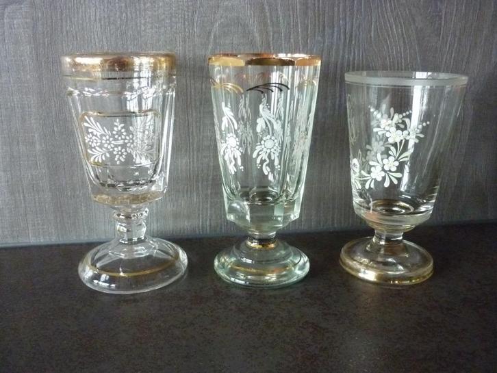 3 Antieke wijnglazen van rond 1900., Antiek en Kunst, Antiek | Glas en Kristal, Verzenden