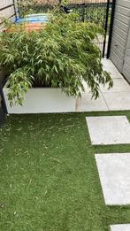 Plantenbak wit polyester inclusief bamboo plant, Tuin en Terras, Bloembakken en Plantenbakken, Ophalen, Zo goed als nieuw, Metaal