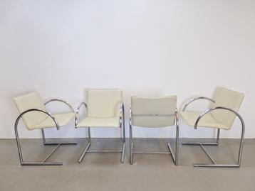 Set 4 vintage Metaform Cirkel stoelen nieuw leer ´80 rvs beschikbaar voor biedingen
