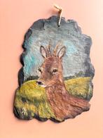 Innemend uniek kunstwerkje met Bambi, olieverf op leisteen, Minder dan 50 cm, Oorspronkelijke maker, Ophalen of Verzenden, Zo goed als nieuw