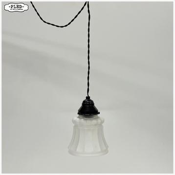 Oud, frosted glass, art deco hanglampje / nieuw snoer beschikbaar voor biedingen
