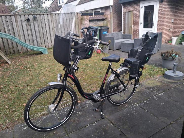 Sparta Moederfiets met windscherm en 2 kinderzitjes, Fietsen en Brommers, Fietsen | Dames | Moederfietsen, Gebruikt, Sparta, 2 zitjes