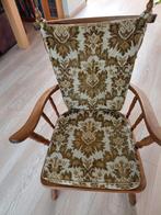 Antieke eikenhouten stoffen leunstoel, Antiek en Kunst, Ophalen of Verzenden