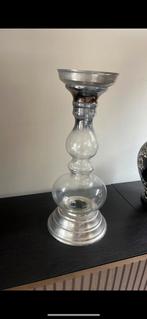 Grote glazen kandelaar / windlicht met metalen details, ., Ophalen of Verzenden, Zo goed als nieuw, .