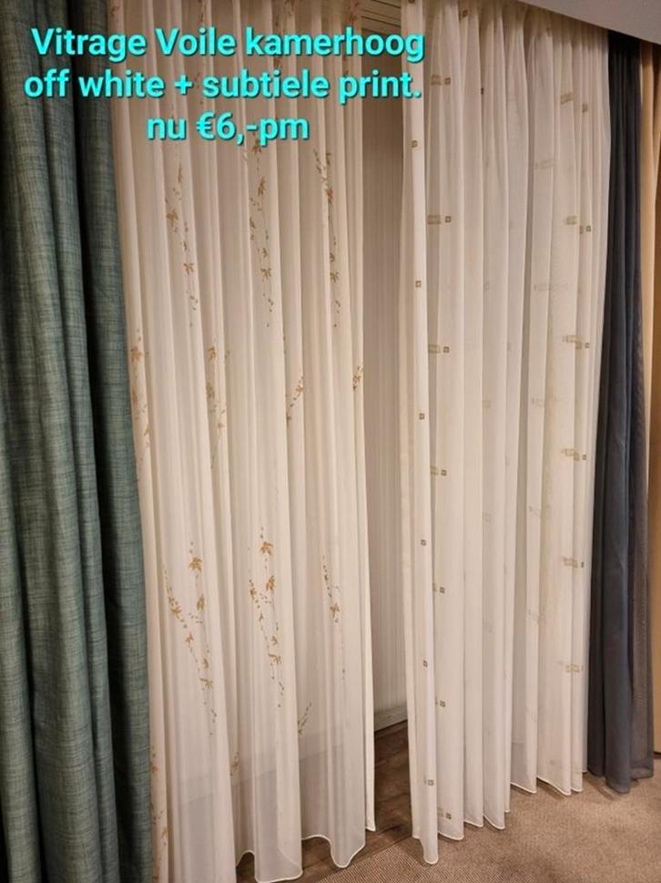 Vitrage voile kamerhoog off white + subtiele print nu €6,-pm, Huis en Inrichting, Stoffering | Gordijnen en Lamellen, Nieuw, Ophalen of Verzenden