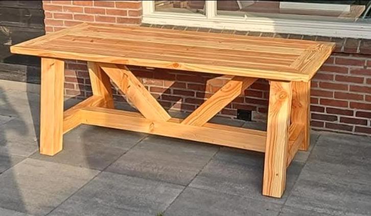 Handgemaakte Lariks/Douglas (tuin)tafel - Nieuw!, Tuin en Terras, Tuintafels, Nieuw, Rechthoekig, Hout, Ophalen of Verzenden
