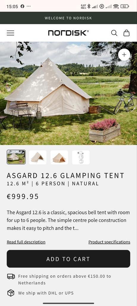 Asgard 12.6 Glamping Tent NIEUW, Caravans en Kamperen, Tenten, Zo goed als nieuw, Ophalen of Verzenden