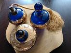 Vintage Parfumset Blauw/Goud - 3-delig, Antiek en Kunst, Antiek | Glas en Kristal, Ophalen of Verzenden