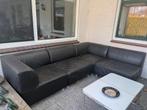 Zwarte lederen hoekbank - Vierpersoons of meer, Huis en Inrichting, Ophalen, 250 tot 300 cm, Gebruikt, Hoekbank