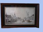 Pentekening "zicht op Delftshaven" in mooie houten lijst, Ophalen of Verzenden