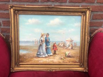 impressionistisch schilderij, een dagje aan 't strand beschikbaar voor biedingen