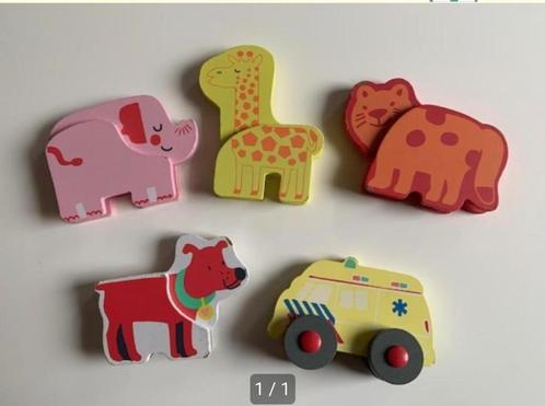 4 Houten dieren en 1 houten auto HEMA zgan (Sp69), Kinderen en Baby's, Speelgoed | Houten speelgoed, Zo goed als nieuw, Overige typen