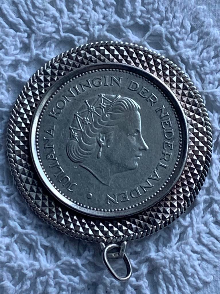 Zilver tientje nederland herrijst met sierrand 1945-1970, Verzenden, Koningin Juliana, 10 gulden, Zilver