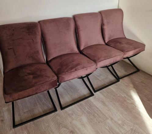 Nieuwstaat! 4 prachtige velvet eetkamerstoelen, Huis en Inrichting, Fauteuils, Zo goed als nieuw, Metaal, Stof, Ophalen