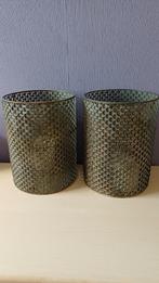 2 bronskleurige metalen windlichten, Huis en Inrichting, Woonaccessoires | Kandelaars en Kaarsen, Ophalen, Zo goed als nieuw, Metaal