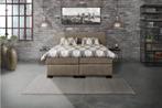 Boxspring hotel luxe bed hoge kwaliteit stof snel leverbaar, Crème, Ophalen of Verzenden, 180 cm, 200 cm