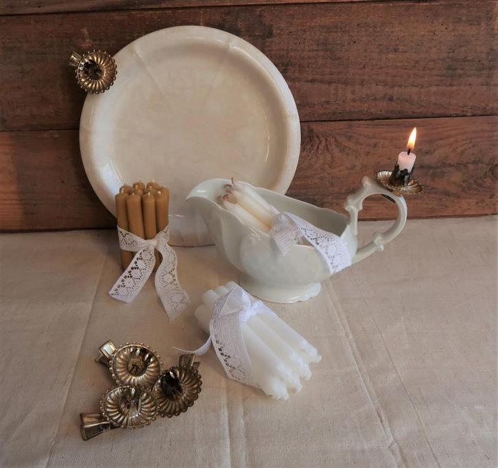 Set 10 kerstboom kaarsjes + 1 oud klemmetje knijper + kant, Antiek en Kunst, Curiosa en Brocante, Ophalen of Verzenden