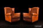 Chesterfield XL wingchair/oorfauteuil in schapenleer, Nieuw, Ophalen of Verzenden, 75 tot 100 cm, Leer