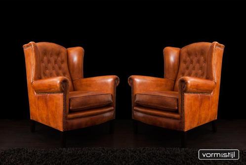 Chesterfield XL wingchair/oorfauteuil in schapenleer, Huis en Inrichting, Fauteuils, Nieuw, Leer, 75 tot 100 cm, 75 tot 100 cm