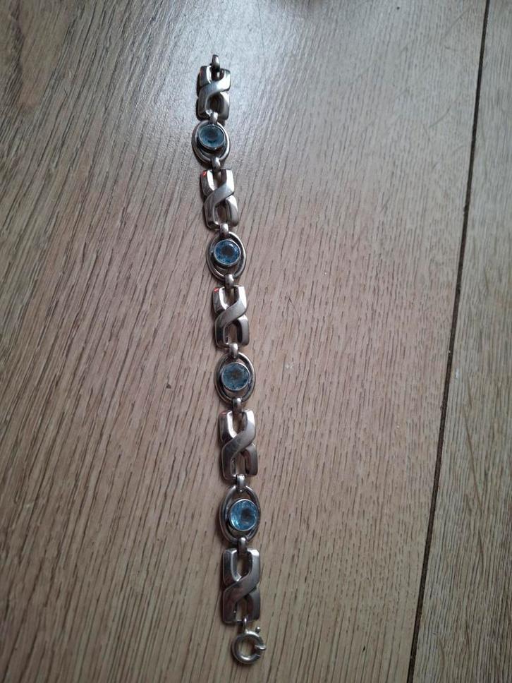 Zilveren armband met gefacetteerde blauwe topaas, 835, Sieraden, Tassen en Uiterlijk, Armbanden, Zo goed als nieuw, Zilver, Blauw