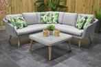 Milano Loungeset Hoekbank Lage Tafel Acacia Natural White Gr, 5 zitplaatsen, Bank, Nieuw, Ophalen of Verzenden