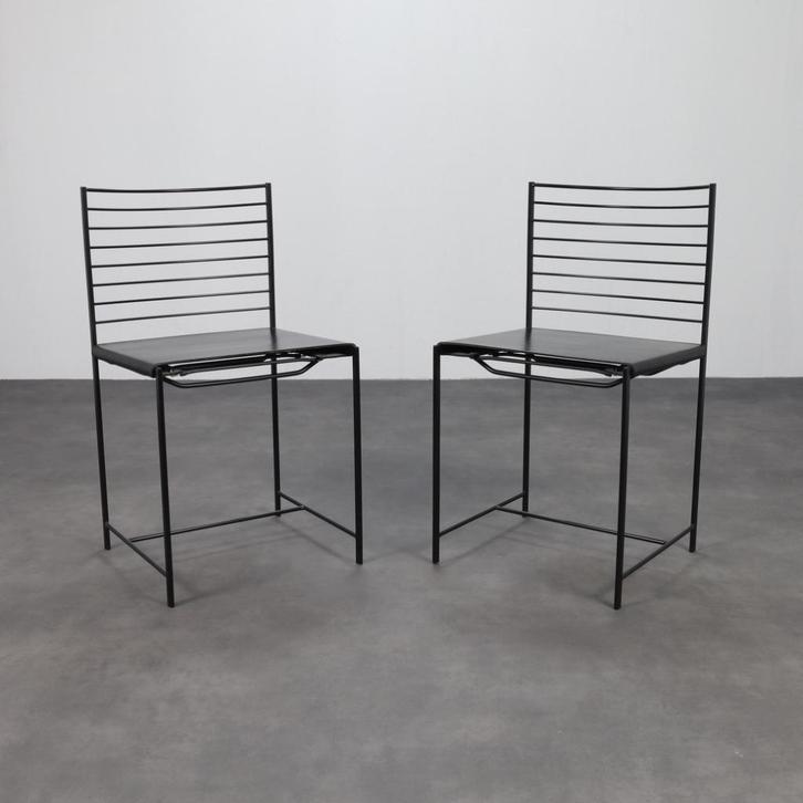 Set of 2 Italian “Alice” Chairs by Cidue, 1980s, Huis en Inrichting, Stoelen, Gebruikt, Twee, Leer, Metaal, Zwart, Ophalen
