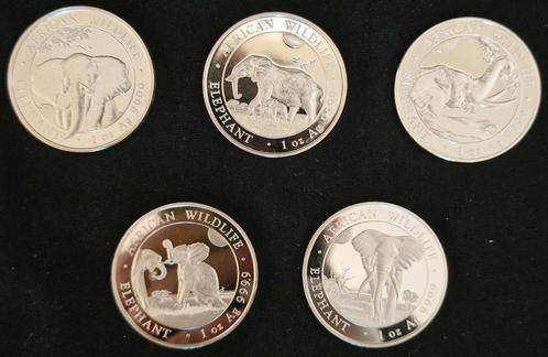 5x 1 oz Somali Elephant Zilver Munten 2021 t/m 2025, Postzegels en Munten, Edelmetalen en Baren, Zilver, Ophalen of Verzenden