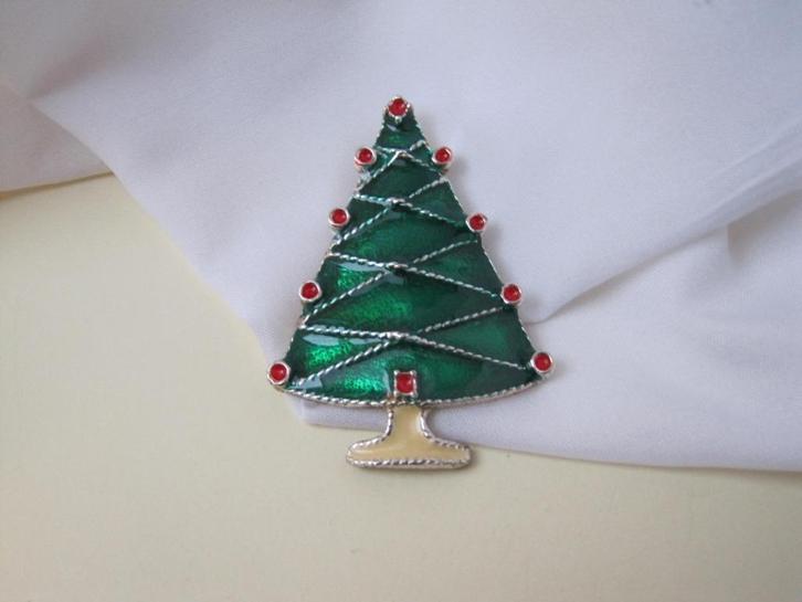 Broche kerstboom /groen emaille, Diversen, Kerst, Zo goed als nieuw, Verzenden