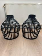 Bamboe lampenkap 2 stuks hanglamp, Ophalen, Gebruikt, 25 tot 50 cm, Zwart