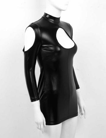 Zwarte kunstleren dames jurk / lak wetlook vrouwen jurkje beschikbaar voor biedingen