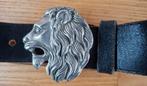 Stoere brede leren damesriem met zware leeuwenkop 70er jaren, Ophalen of Verzenden, Zo goed als nieuw