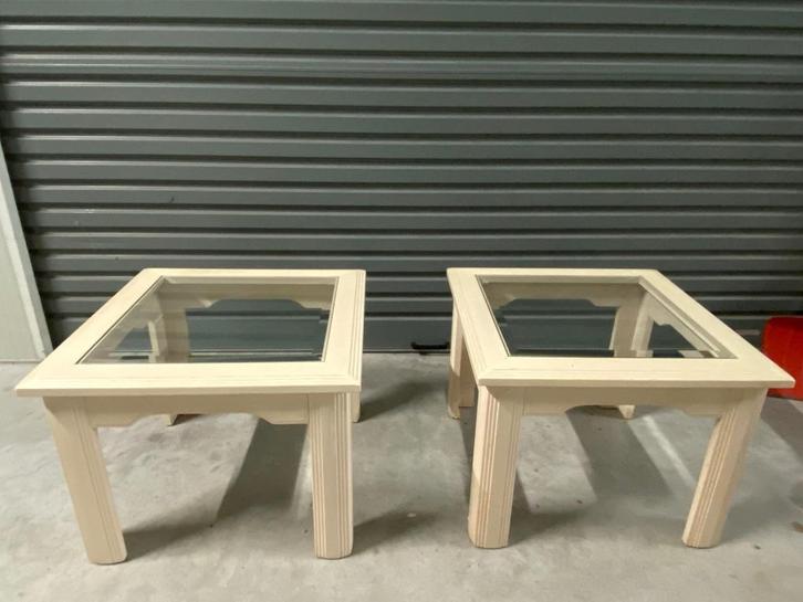 Bijzet tafels met glasplaat, Huis en Inrichting, Tafels | Salontafels, Gebruikt, Minder dan 50 cm, 50 tot 100 cm, 50 tot 100 cm