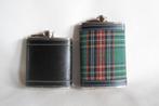 Hip Flask Stewart Black Tartan / Leer 2x, Antiek en Kunst, Ophalen of Verzenden