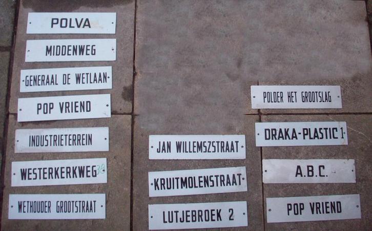 Zwaar emaille naambordjes van oude hoogspanningsstations, Verzamelen, Blikken, Gebruikt, Overige, Overige merken, Ophalen of Verzenden