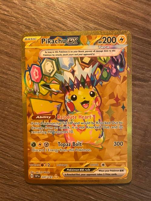 Pikachu EX #247/191 - Surging Sparks, Hobby en Vrije tijd, Verzamelkaartspellen | Pokémon, Zo goed als nieuw, Losse kaart, Ophalen of Verzenden