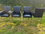 Vier zwart leren eetkamerstoelen Bert Plantagie., Huis en Inrichting, Stoelen, Ophalen, Gebruikt, Zwart, Metaal