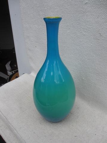 GROTE Murano blauw-groen fles vaas jaren 70 beschikbaar voor biedingen