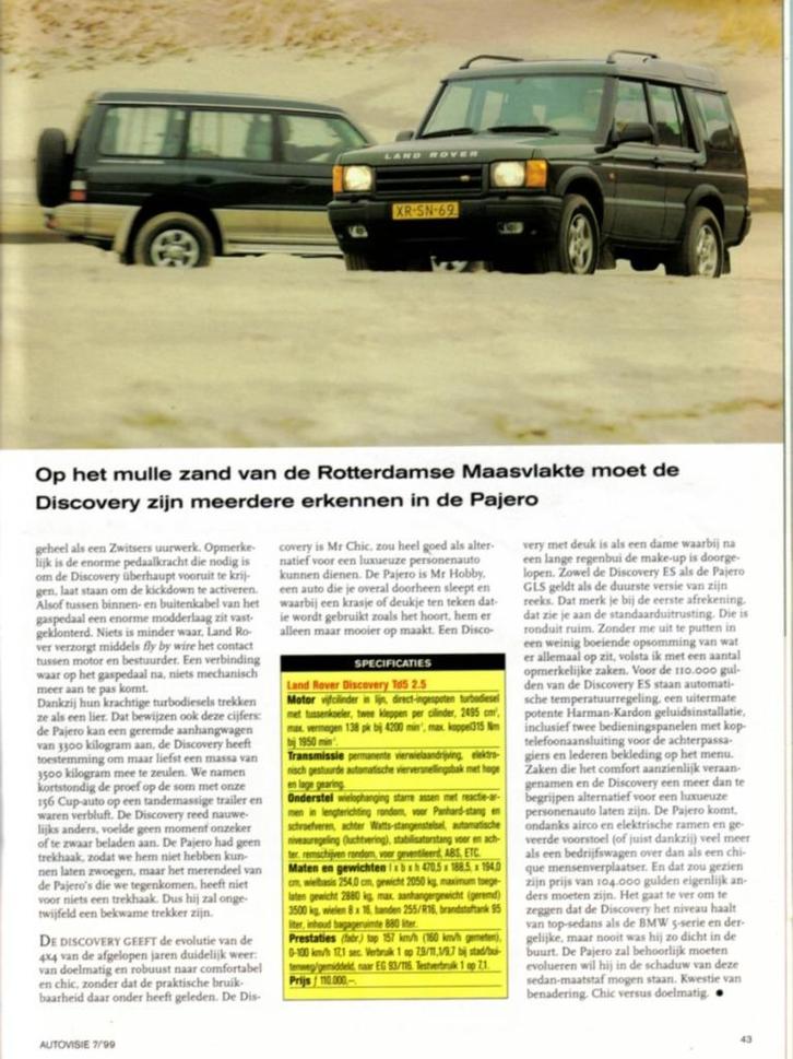 Autovisie dubbeltest Mitsubishi Pajero/Land Rover Discovery, Boeken, Auto's | Folders en Tijdschriften, Gelezen, Ophalen of Verzenden