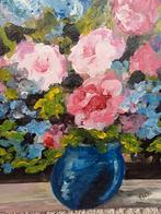 Brocante schilderij olieverf acryl stilleven boeket bloemen, Ophalen of Verzenden
