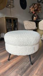 Richmond poef hocker teddy stof wit, Ophalen, Rond, Zo goed als nieuw, Stof