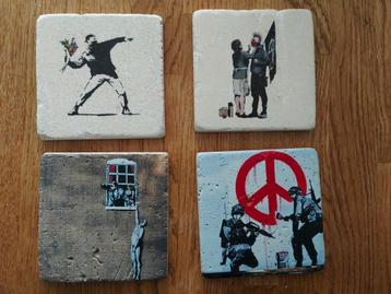 Banksy Stenen Onderzetters - Set van 4 beschikbaar voor biedingen