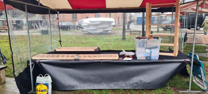 Achterzeil (5 m) + zijzeil marktkraam, Tuin en Terras, Overkappingen, Zo goed als nieuw, Ophalen