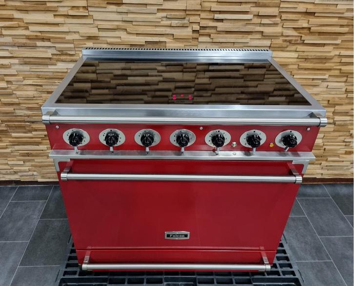 Luxe Fornuis Falcon Deluxe 90cm INDUCTIE rood 5 zones, Witgoed en Apparatuur, Fornuizen, Zo goed als nieuw, Vrijstaand, Inductie