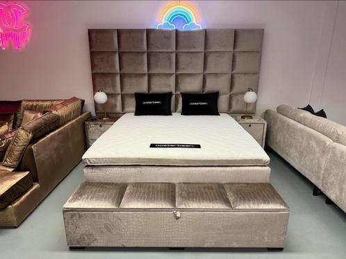 Luxe Velvet Croco Boxspring Aspen 180x200cm NIEUW Champagne, Huis en Inrichting, Slaapkamer | Boxsprings, Nieuw, 180 cm, 200 cm