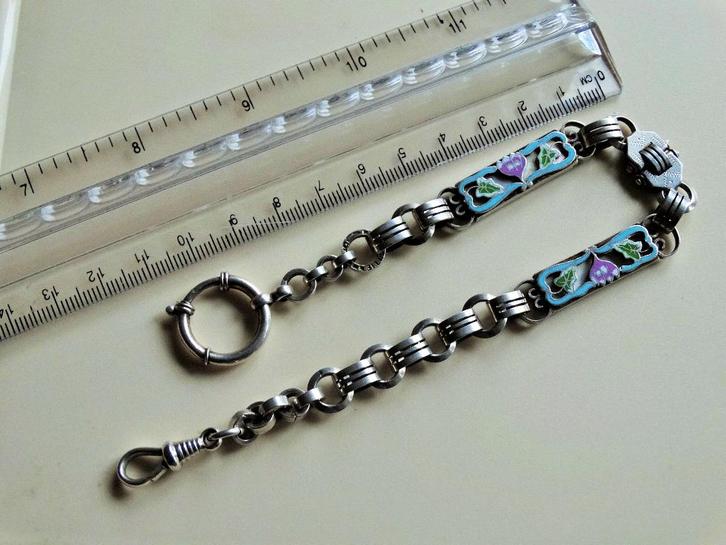 Horlogeketting met 2 emaille panelen, datering 1814 - 1893, Antiek en Kunst, Antiek | Goud en Zilver, Verzenden