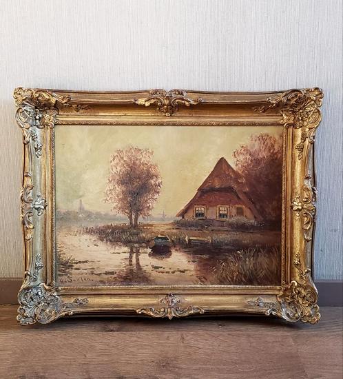 Oud schilderij landschap op linnen, Antiek en Kunst, Kunst | Schilderijen | Klassiek, Ophalen