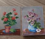 twee bloemenschilderijtjes van Jan van Herp, jaren vijftig, Ophalen of Verzenden