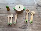 Houten pan met accessoires, zgan, Ophalen of Verzenden, Zo goed als nieuw, Hout, Speelkeuken-accessoire