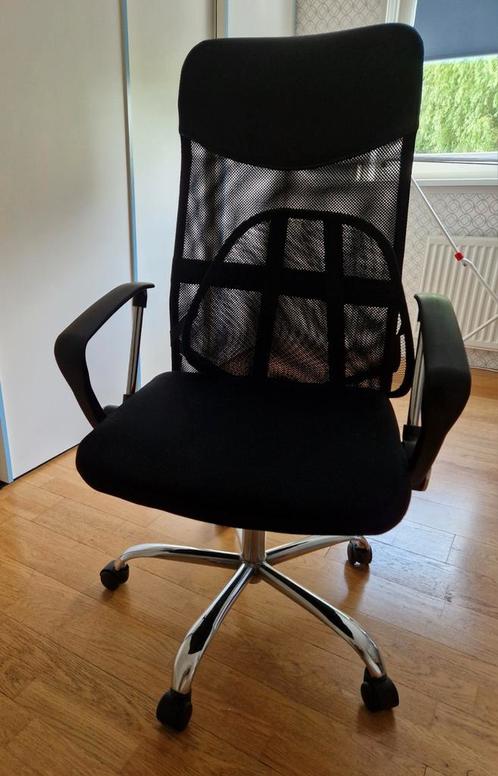 Zwarte bureaustoel met rugondersteuning, Huis en Inrichting, Bureaustoelen, Gebruikt, Bureaustoel, Zwart, Ergonomisch, Ophalen